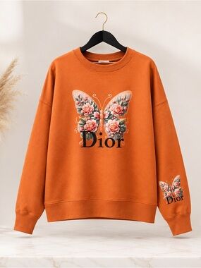 Plus Size Burnt Orange Butterfly Floral Crewneck Sweatshirt